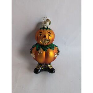 Old World Christmas Glass Jack O' Lantern Halloween Pumpkin Man Ornament Vtg